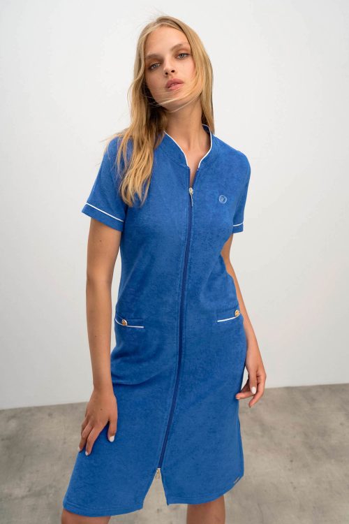 Plain Frottee Dress with Short Sleeves - Image 1