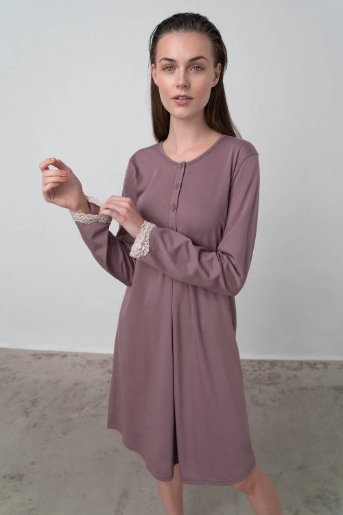 Plain Nightgown with Button Placket - Image 1