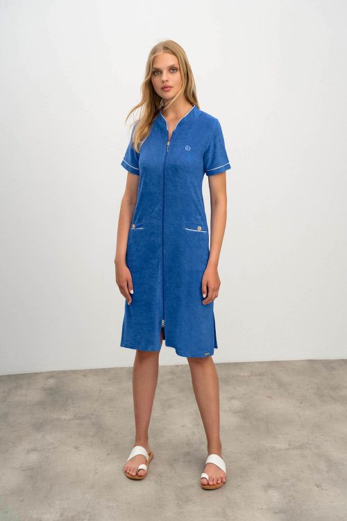 Plain Frottee Dress with Short Sleeves - Image 2