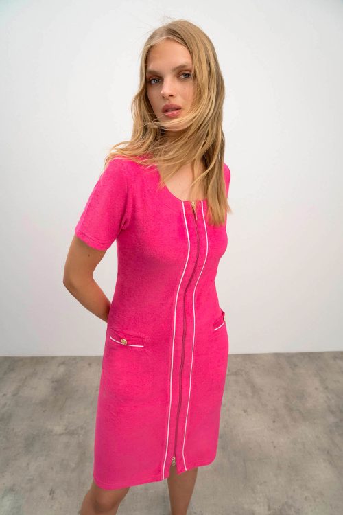 Plain Frottee Dress with Short Sleeves - Image 3