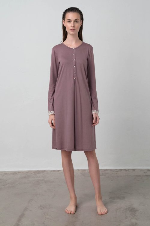 Plain Nightgown with Button Placket - Image 2