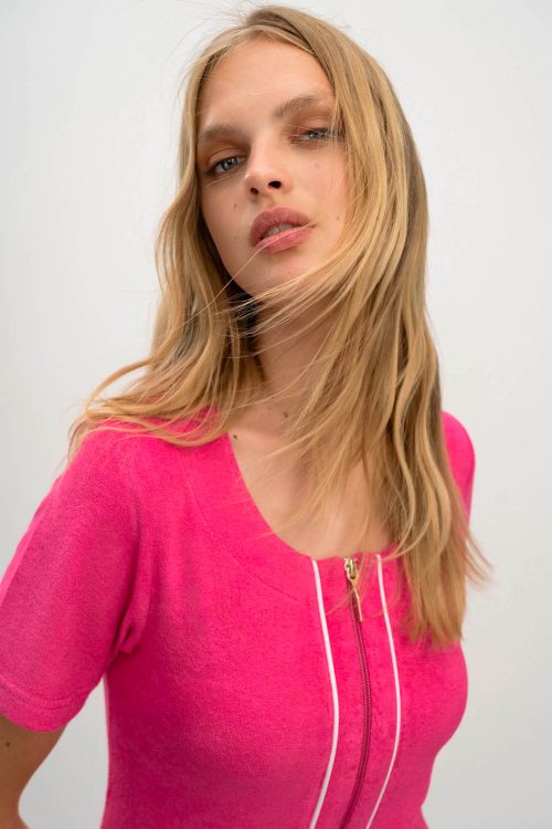 Plain Frottee Dress with Short Sleeves - Image 4