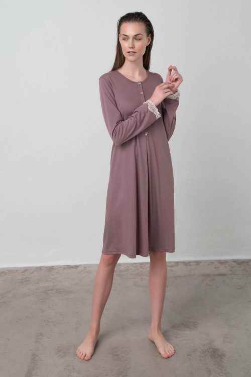 Plain Nightgown with Button Placket - Image 3