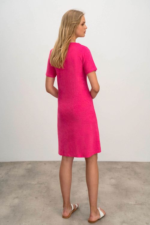 Plain Frottee Dress with Short Sleeves - Image 5