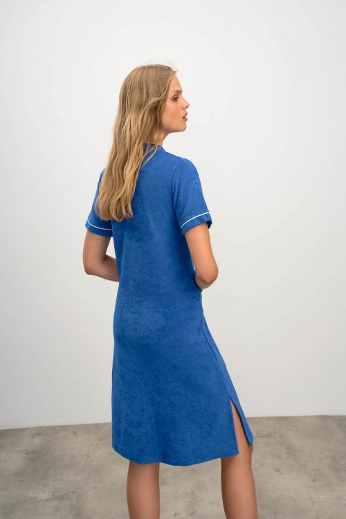 Plain Frottee Dress with Short Sleeves - Image 5