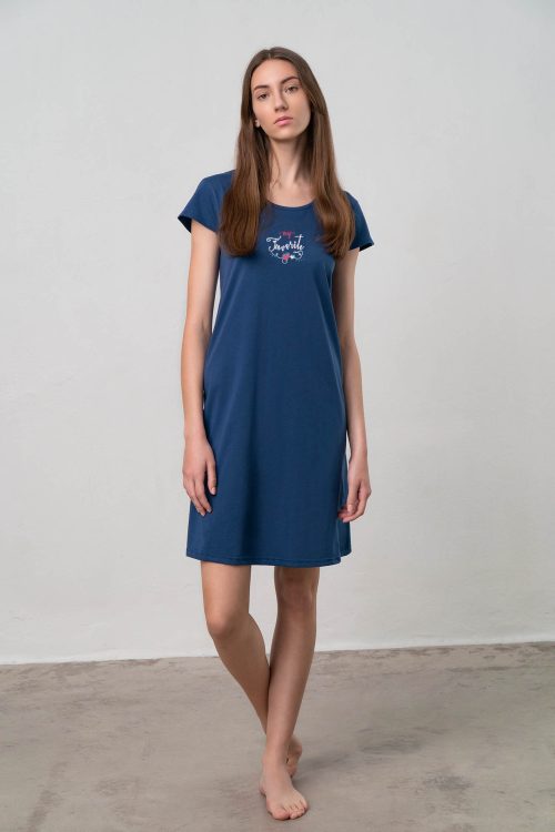 Plain Nightgown with Short Sleeves - Image 1