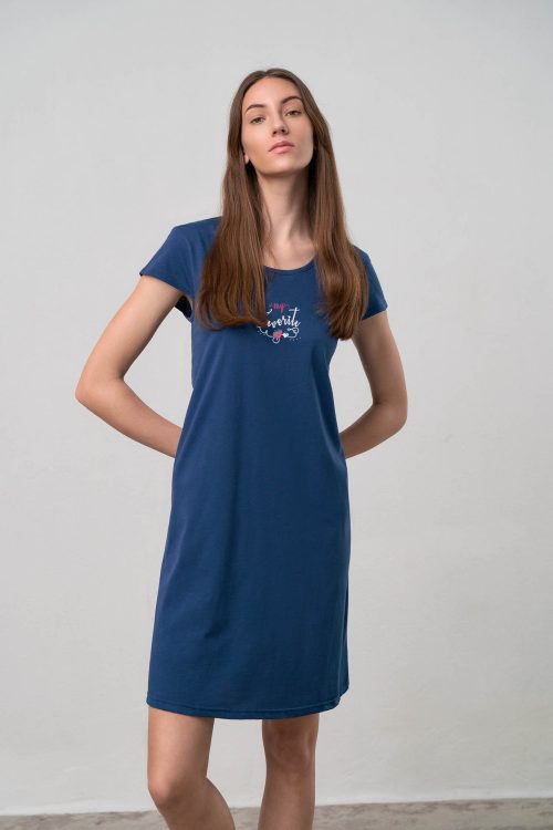 Plain Nightgown with Short Sleeves - Image 2