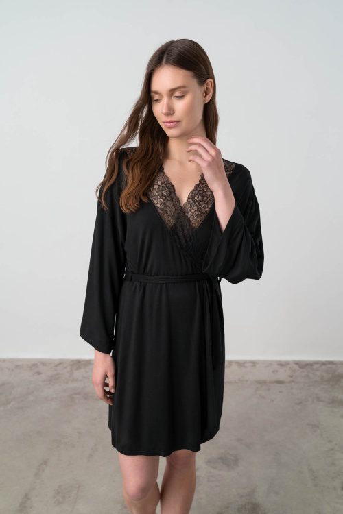Plain Robe with Lace - Image 1
