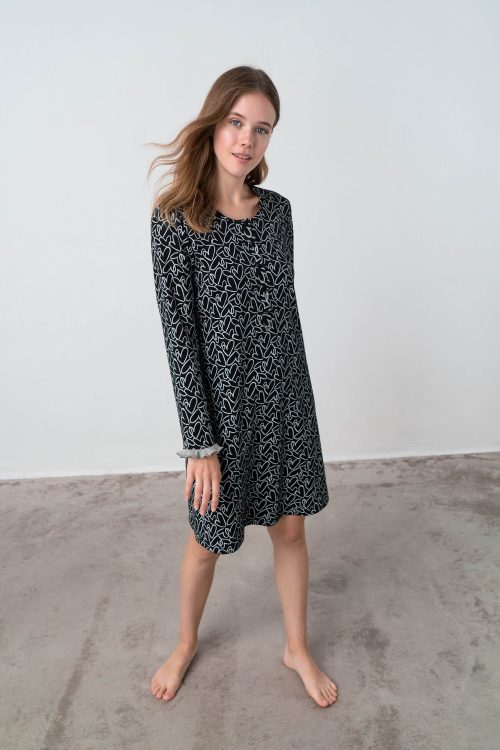 Printed Nightgown with Buttons - Image 3