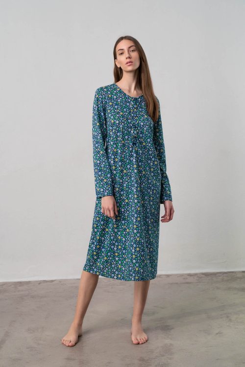 Floral Nightgown with Buttons - Image 1