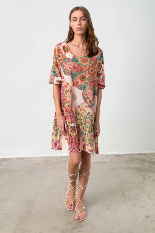 Printed Caftan with Short Sleeve - Image 1