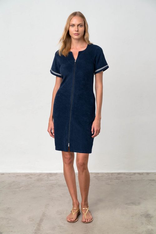 Plain Frottee Dress with Short Sleeves - Image 2