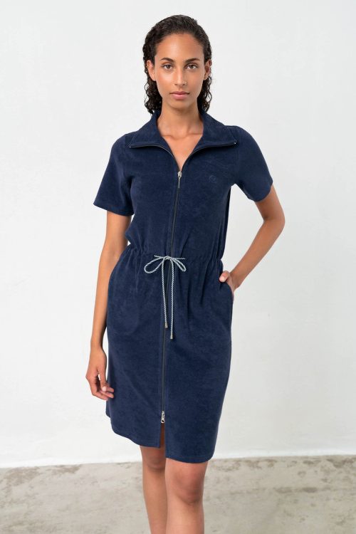 Plain Frottee Dress with Short Sleeves - Image 3