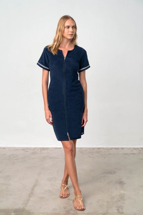 Plain Frottee Dress with Short Sleeves - Image 3
