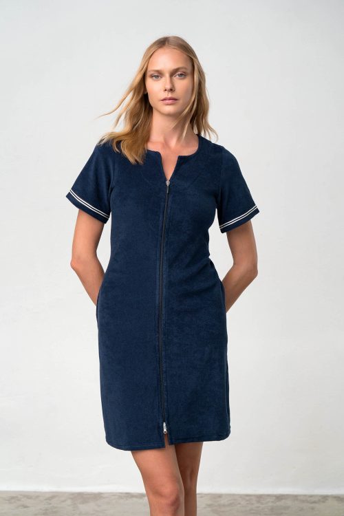 Plain Frottee Dress with Short Sleeves - Image 4