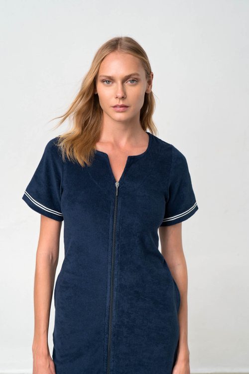 Plain Frottee Dress with Short Sleeves - Image 5