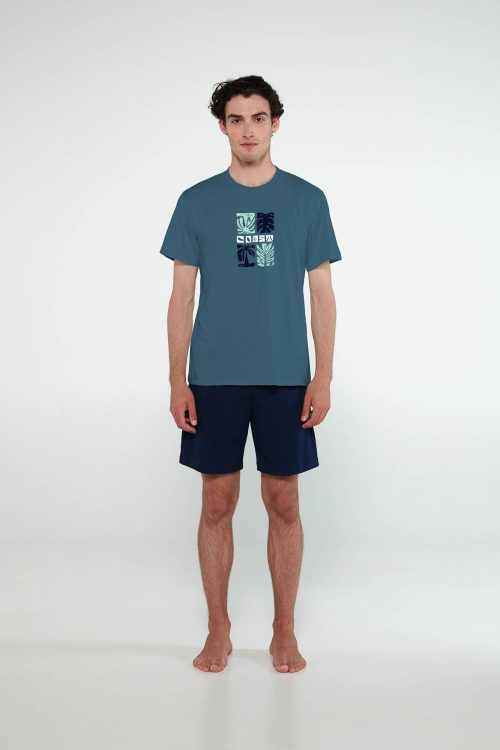 Мъжка пижама от памук с къси ръкави - Image 1