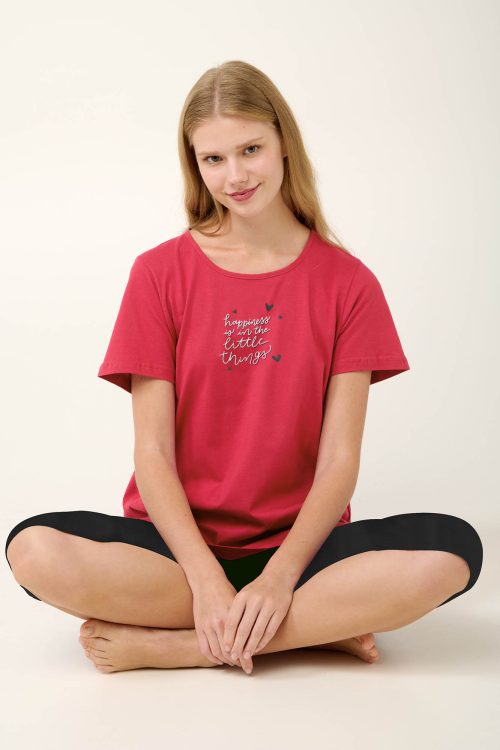 Памучна дамска пижама с печат на гърдите - Image 1