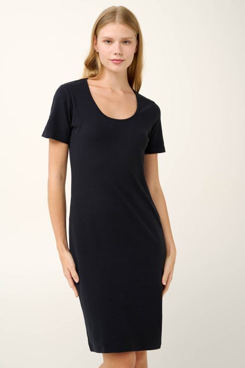 Лятна рокля от памучно ребро с къси ръкави - Image 2