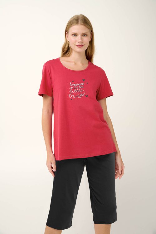 Памучна дамска пижама с печат на гърдите - Image 6