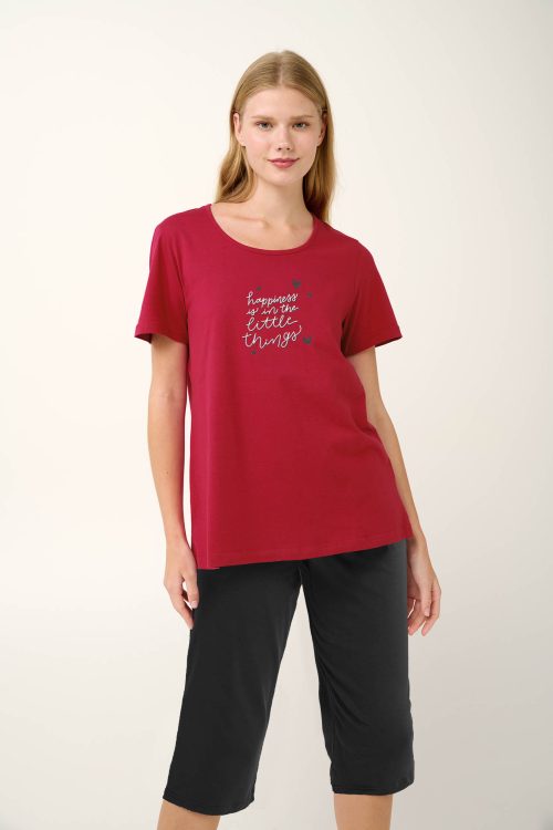 Памучна дамска пижама с печат на гърдите - Image 4