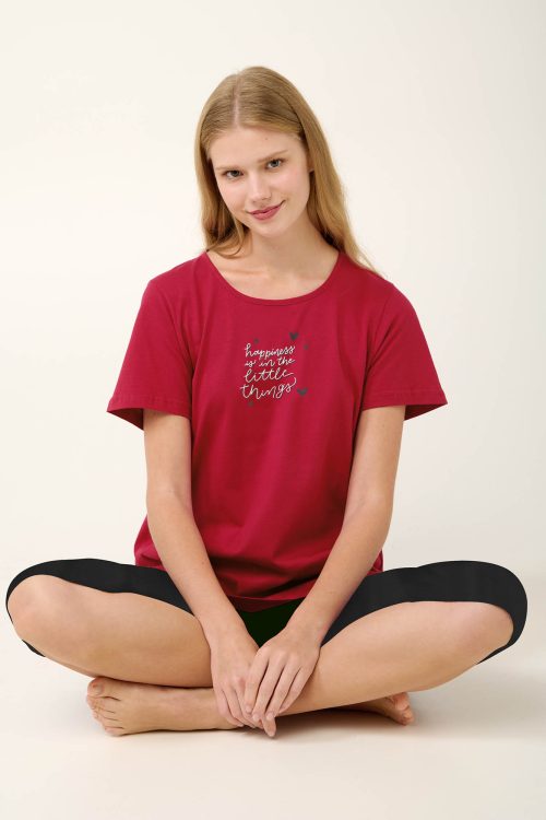 Памучна дамска пижама с печат на гърдите - Image 3